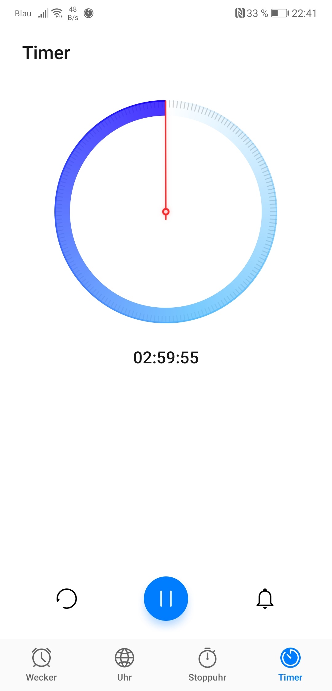 Screenshot: Timer ist auf 3 Stunden eingestellt